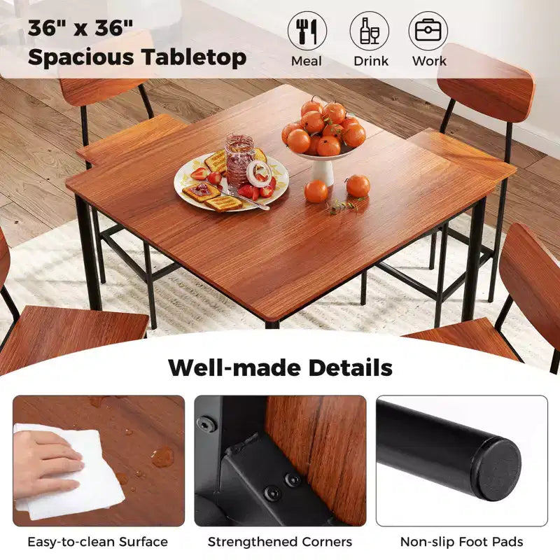 Set da pranzo 5 pezzi altezza bancone con tavolo e 4 sgabelli da bar – Nero / Marrone / Grigio / Noce, 4 posti a sedere