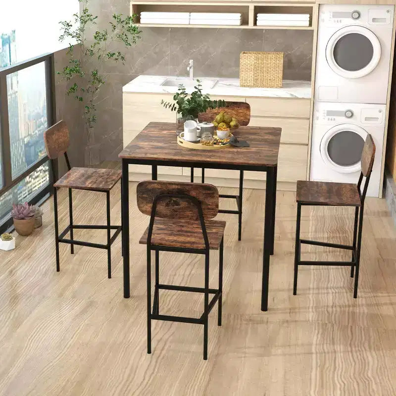 Set da pranzo 5 pezzi altezza bancone con tavolo e 4 sgabelli da bar – Nero / Marrone / Grigio / Noce, 4 posti a sedere